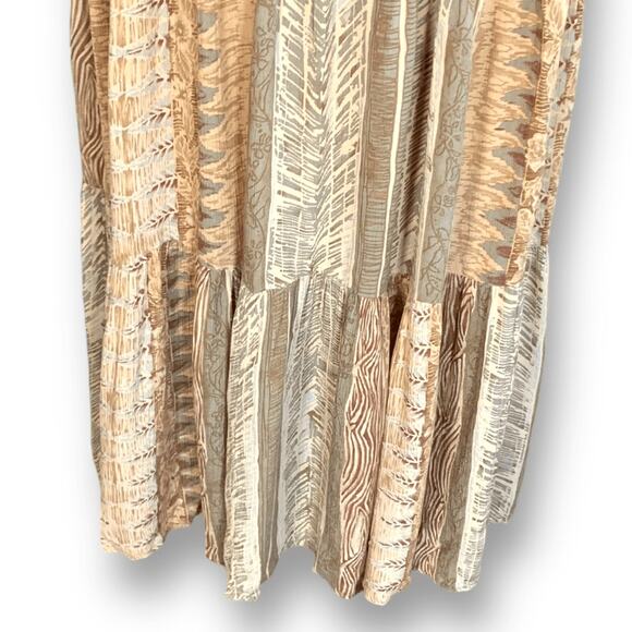 Vintage Napa Valley Maxi Skirt Earth Tone Cream Abstract Crinkle Petite Large - Picture 5 of 10